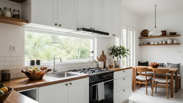 Dapur Tema Skandinavia dengan Kompor Tanam