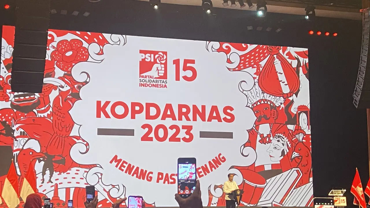 Presiden Joko Widodo (Jokowi) menghadiri Kopi Darat Nasional atau Kopdarnas Partai Solidaritas Indonesia (PSI) dan perayaan hari ulang tahun PSI ke-8.