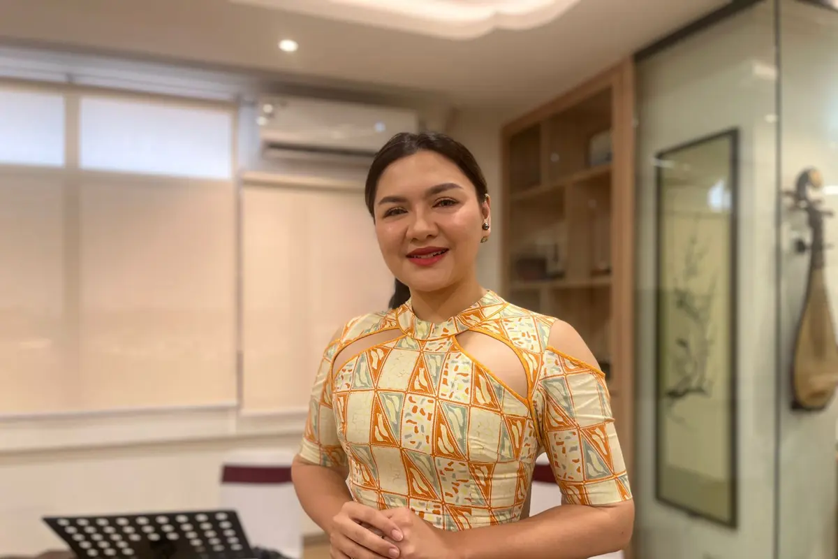 Vicky Shu di acara  Afternoon Gathering di Bina Bangsa (BBS) Oriental Cultural Center, yang berlokasi di Kebon Jeruk, Jakarta Barat, pada Jumat (11/8/2023).