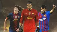 Ilustrasi - Carles Puyol, Sergio Aguero, Jose Manuel Pinto&nbsp;(Bola.com/Bayu Kurniawan Santoso)