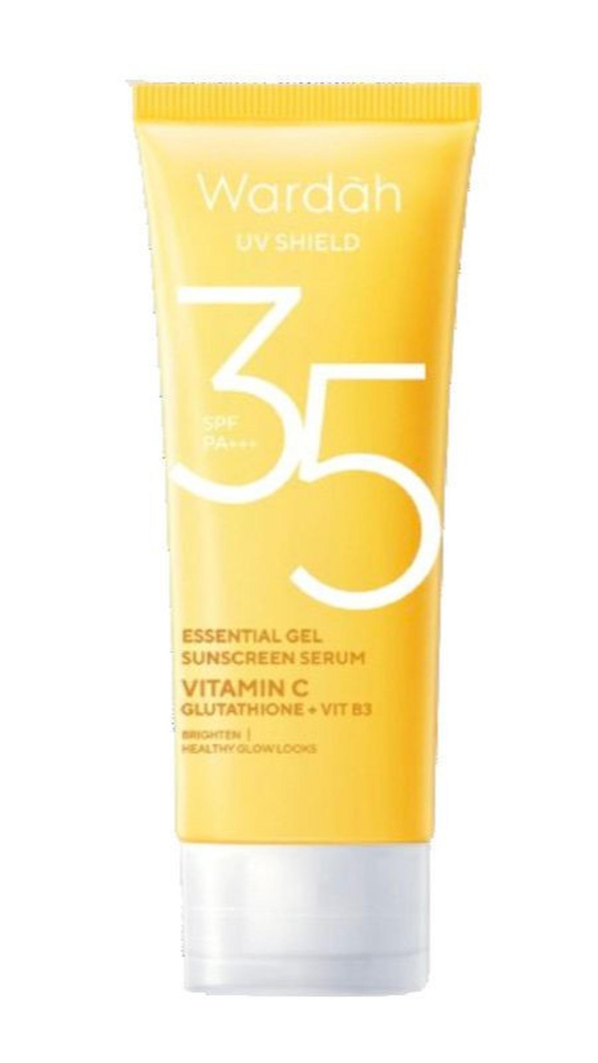 1. Wardah UV Shield Essential Gel Sunscreen Serum SPF 35 PA+++<br>