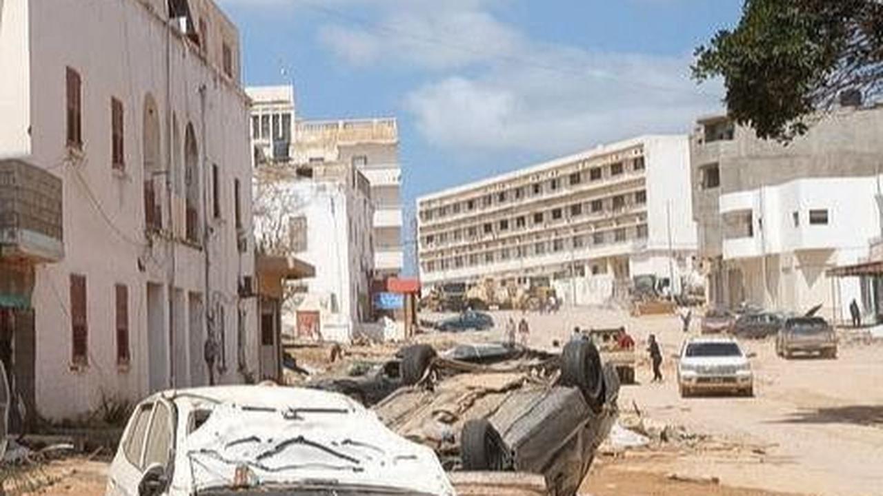 Kondisi kota Derna pada (12/9/2023) yang terlihat porak-poranda setelah badai dahsyat dan hujan deras melanda Libya.
