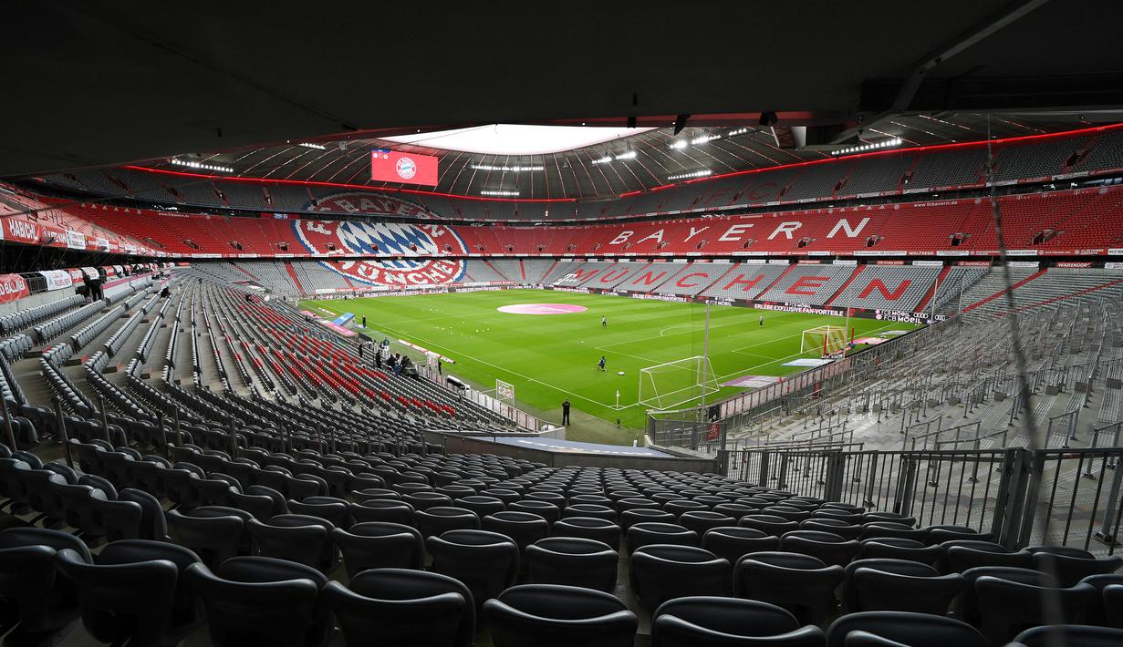 Football Arena Munich mampu menampung 75.024 penonton untuk pertandingan domestik dan dibatasi menjadi 70.000 penonton untuk pertandingan internasional dan Eropa. (AFP/Andreas Gebert/Pool)