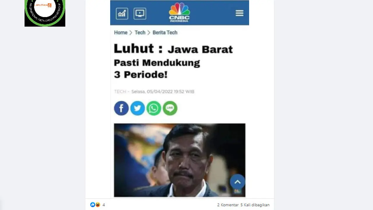 Penelusuran klaim artikel pernyataan Luhut Jawa Barat pasti mendukung 3 periode