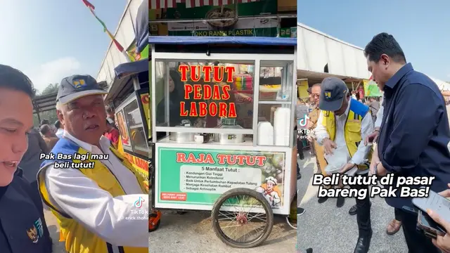 Menteri Basuki dan Erick Thohir Ketahuan Lagi Jajan Tutut di Pasar Parungkuda, Sukabumi oleh Presiden Jokowi. (Foto: TikTok @erick.thohir)