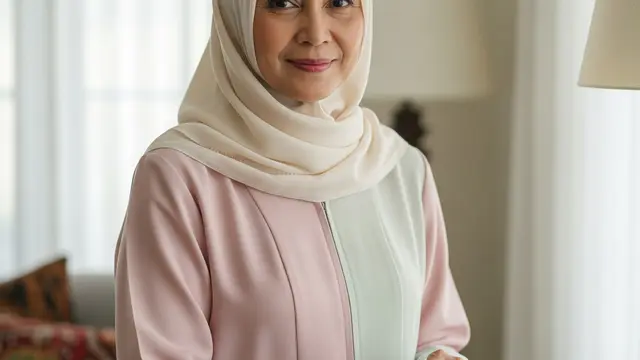 Model Gamis Resleting Depan untuk Wanita 50 Tahun