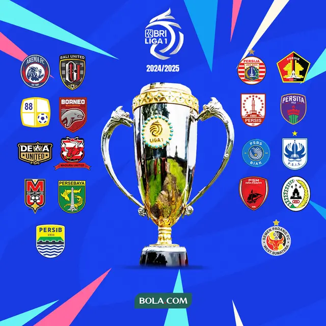 BRI LIGA 1 - Ilustrasi Trofi dan Logo Klub BRI Liga 1 Musim 2024/2025