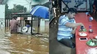 6 Potret Jualan Saat Banjir Ini Curi Perhatian, Totalitas Dalam Bekerja (Twitter/nocontextwarung)