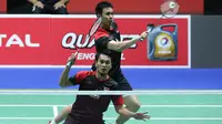 Ganda putra Indonesia Hendra Setiawan / Mohammad Ahsan saat menghadapi Liao Min Chun / Su Ching Heng dari Taiwan pada perempat final Kejuaraan Dunia Bulu Tangkis 2019 di Basel, Swiss, Sabtu (24/8/2019) dini hari WIB. (foto: PBSI)