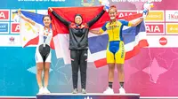 Momen atlet Indonesia meraih medali emas cabor Balap Sepeda MTB di SEA Games 2023. (Nick Hanoatubun/PB ISSI)