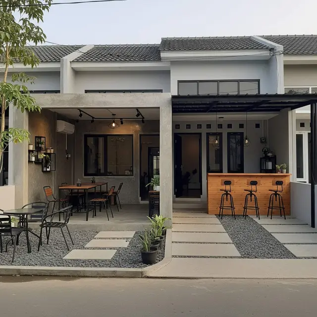 Desain Rumah Type 36 dengan Mini Café di Halaman Depan
