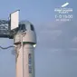 Roket New Shepard Blue Origin diluncurkan dari pelabuhan antariksa dekat Van Horn, Texas, Amerika Serikat, Selasa (20/7/2021). Kapsul yang membawa kru Blue Origin berakselerasi hingga lebih dari tiga kali kecepatan suara. BLUE ORIGIN/AFP