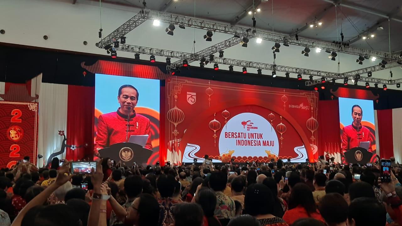 Jokowi menghadiri perayaan Imlek Nasional 2020 di ICE BSD Tangerang Selatan, Kamis (30/1/2020).