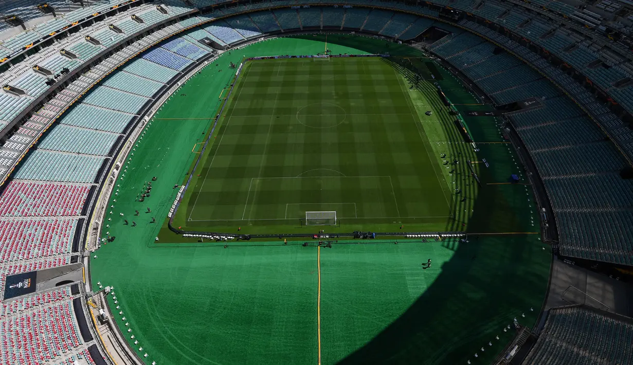 Baku Olympic Stadium akan menggelar empat laga pada gelaran Euro 2020 nanti, yaitu 3 laga di fase grup A dan 1 laga perempatfinal. (AFP/Kirill Kudryavtsev)