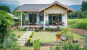 ilustrasi rumah dekat sawah by pinterest.com