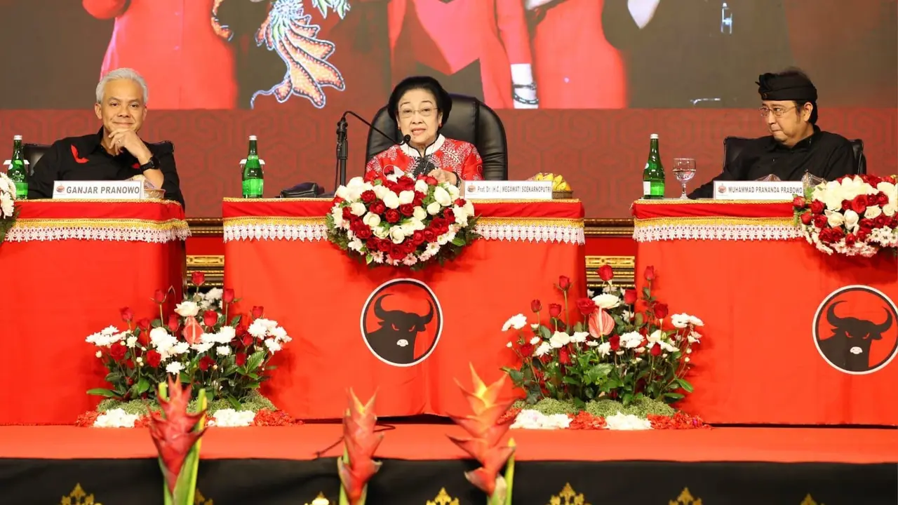 Ketua Umum DPP PDI Perjuangan (PDIP) Megawati Soekarnoputri saat menghadiri acara konsolidasi PDIP Bali pada Sabtu (17/6/2023).