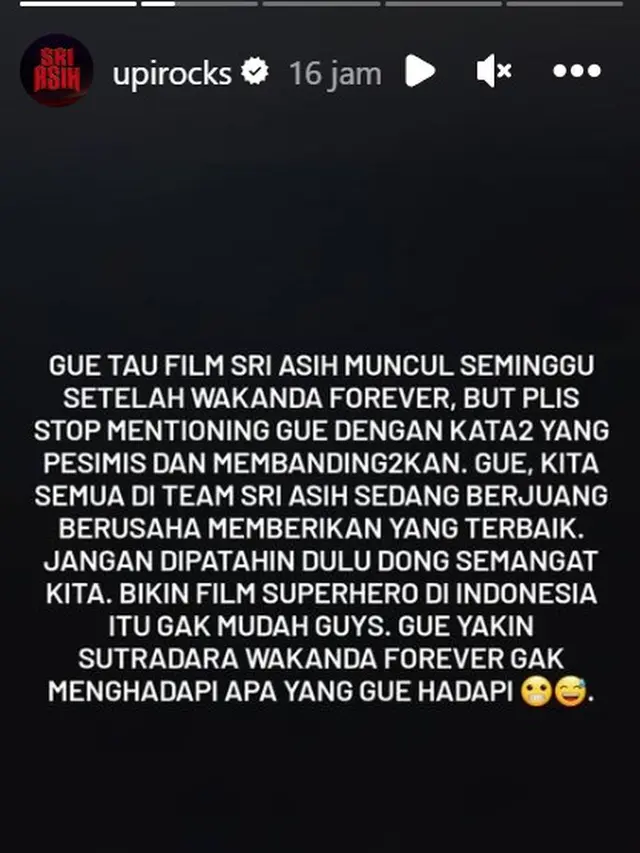 Luapan isi hati Upi Avianto terhadap Netizen yang Berkomentar Negatif tentang Sri Asih