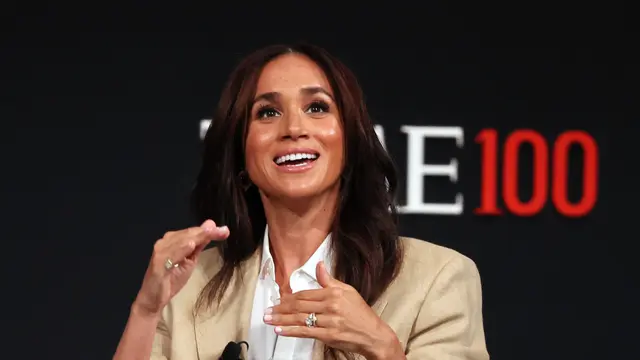 Meghan Markle, Duchess of Sussex berpidatodi KTT TIME100 2025 di Jazz at Lincoln Center pada tanggal 23 April 2025 di New York City. Jemal Countess/Getty Images untuk TIME/AFP Jemal Countess / GETTY IMAGES NORTH AMERICA / Getty Images via A
