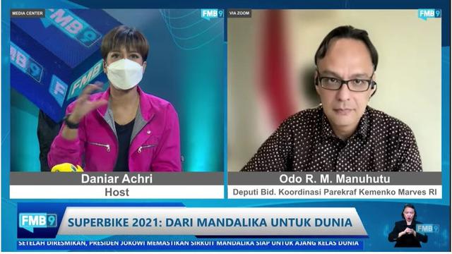 Deputi Bidang Koordinasi Pariwisata dan Ekonomi Kreatif Odo R. M. Manuhutu pada Forum Merdeka Barat 9, Superbike 2021: Dari Mandalika untuk Dunia pada hari Selasa (16/11/2021).
