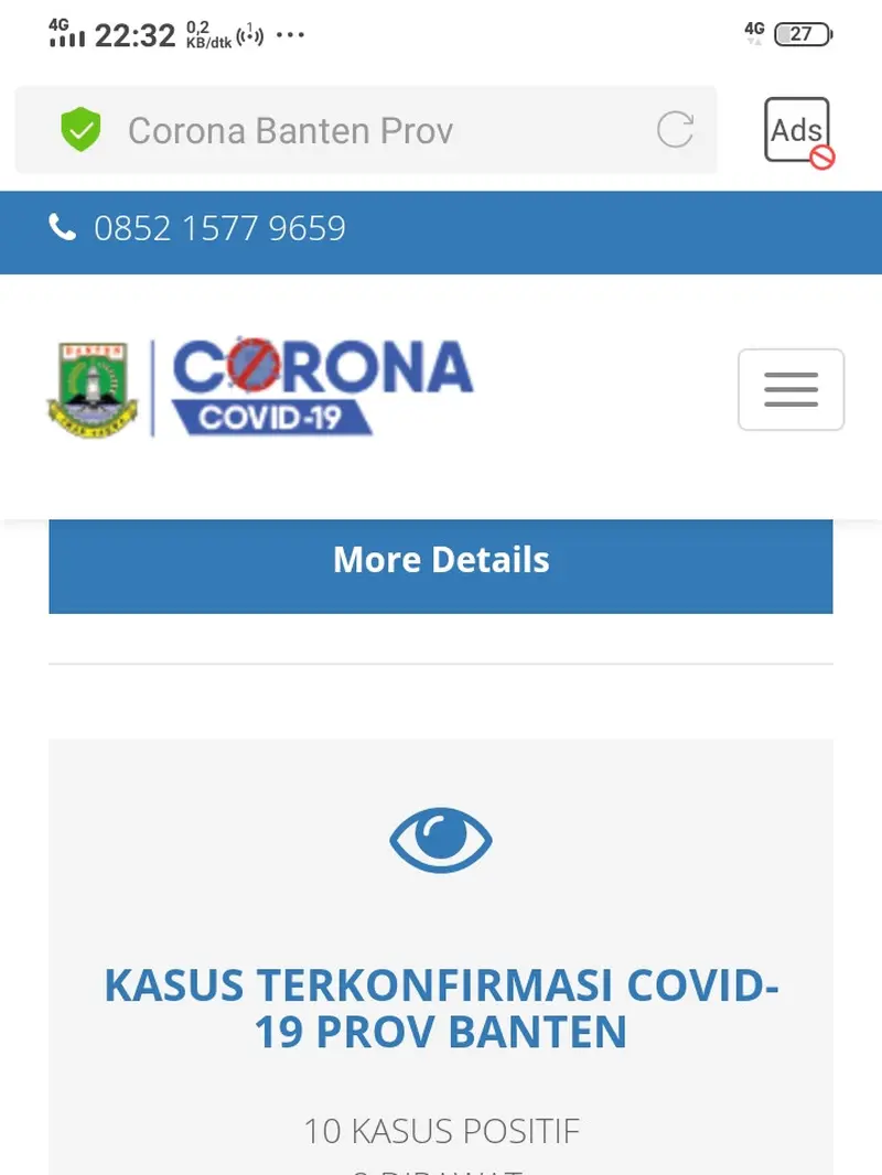 Tangkapan layar informasi terkini jumlah pasien positif dan meninggal dunia Virus Corona Covid-19 Banten, Rabu malam, 18 Maret 2020. (Foto: Liputan6.com/Yandhi Deslatama)