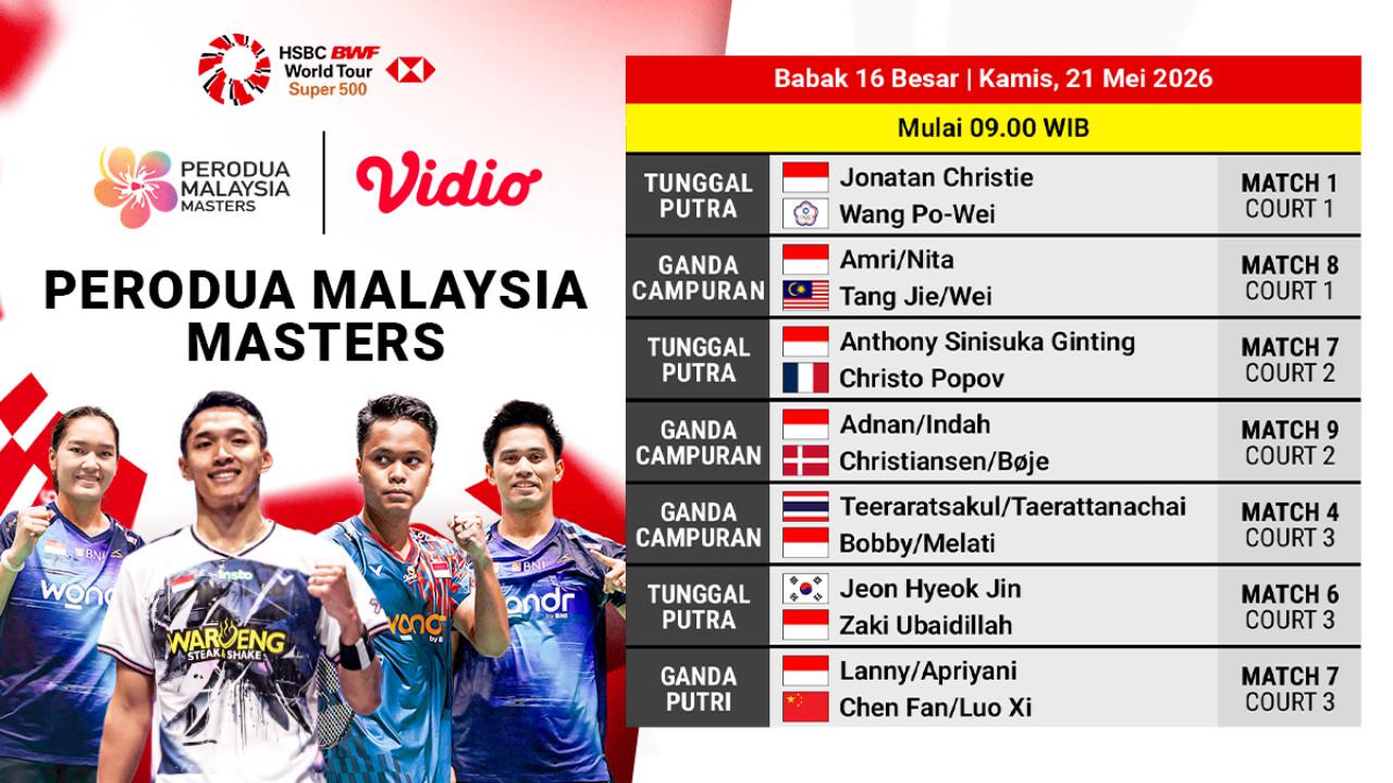 Saksikan Live Streaming Malaysia Masters 2026: Round of 16, Eksklusif di Vidio!