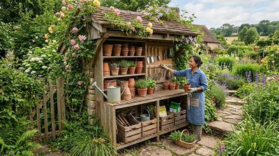 7 Ide Tempat Penyimpanan Pot dan Alat Berkebun yang Menyatu dengan Taman