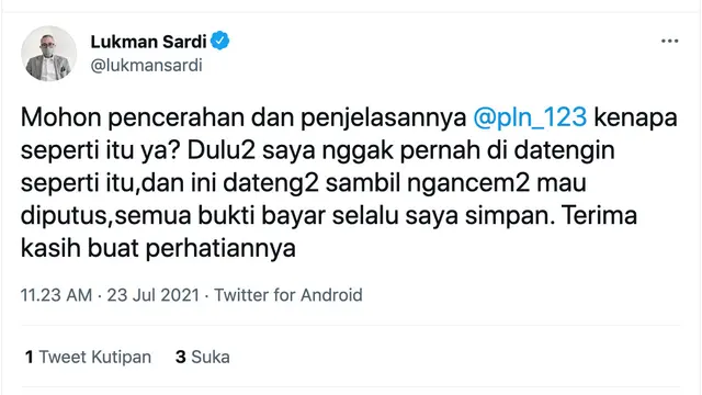 Cuitan Lukman Sardi. (Foto: Dok. Twitter @lukmansardi)