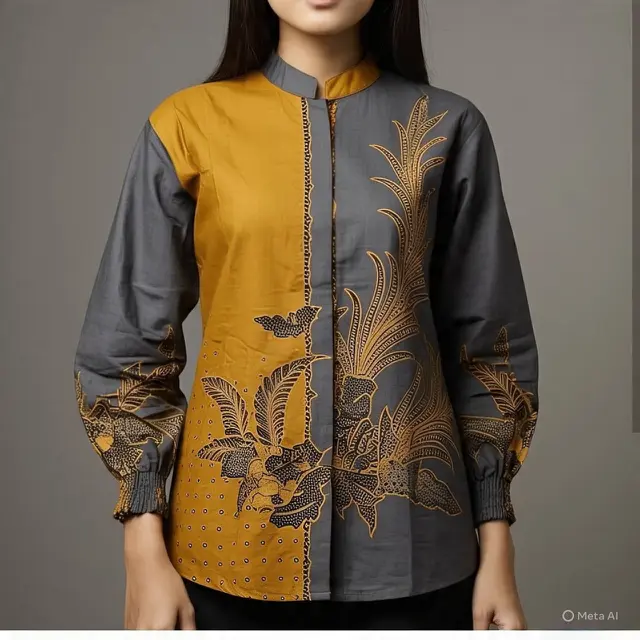 Baju Batik Lengan Kerut. (Liputan6.com/MetaAI)