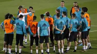 Pemain Real Madrid berlatih jelang tampil di semifinal Piala Dunia Antarklub lawan Al Jazira (AP Photo/Hassan Ammar)