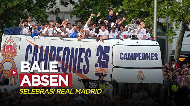 Berita video selebrasi juara Liga Spanyol (LaLiga) 2021/2022 Real Madrid bersama ribuan fans, tapi Gareth Bale tidak tampak, Sabtu (30/4/2022).