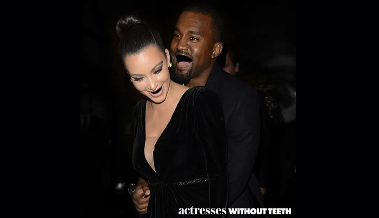 Model dan sosialita Kim Kardashian bersama suami Kanye West. (Instagram@actresseswithoutteeth)