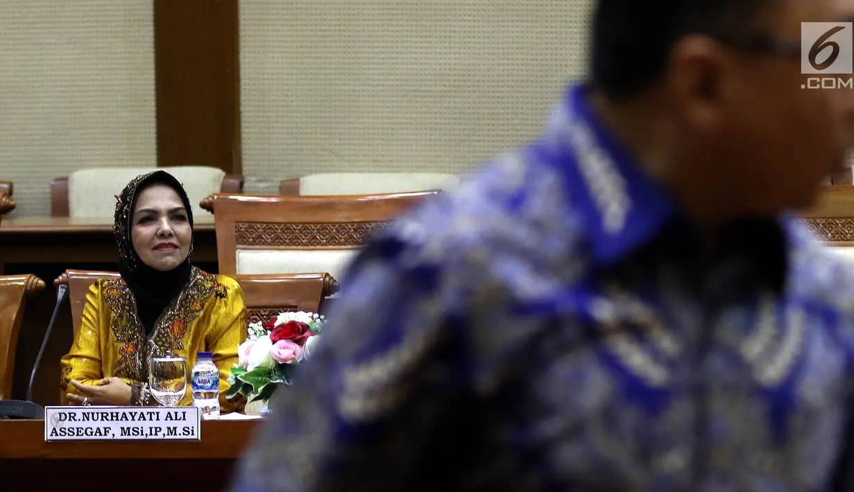 Calon anggota Badan Pemeriksa Keuangan (BPK) Nurhayati Ali Assegaf menjalani uji kelayakan dan kepatutan oleh Komisi XI DPR di Kompleks Parlemen Senayan, Jakarta, Senin (2/9/2019). Komisi XI bakal memilih 5 dari 32 nama yang lolos sebagai calon anggota BPK 2019-2024. (Liputan6.com/JohanTallo)
