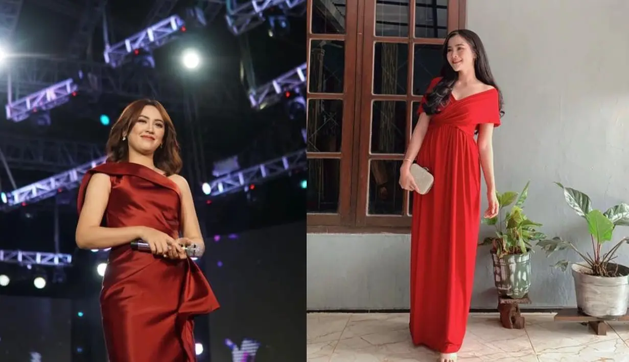 Tampil elegan, kamu pilih one shoulder dress warna merah seperti Happy Asmara atau sabrina dress merah seperti Bella Bonita nih?