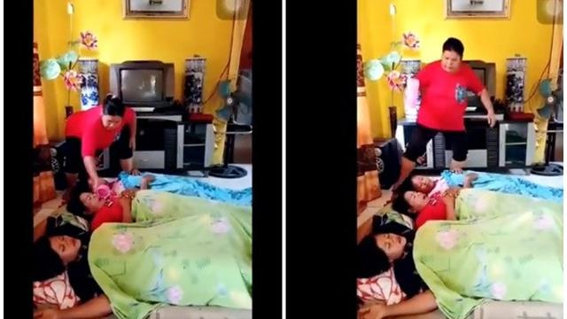 Tingkah Kocak Emak-emak Usilin Temannya yang Lagi Tidur