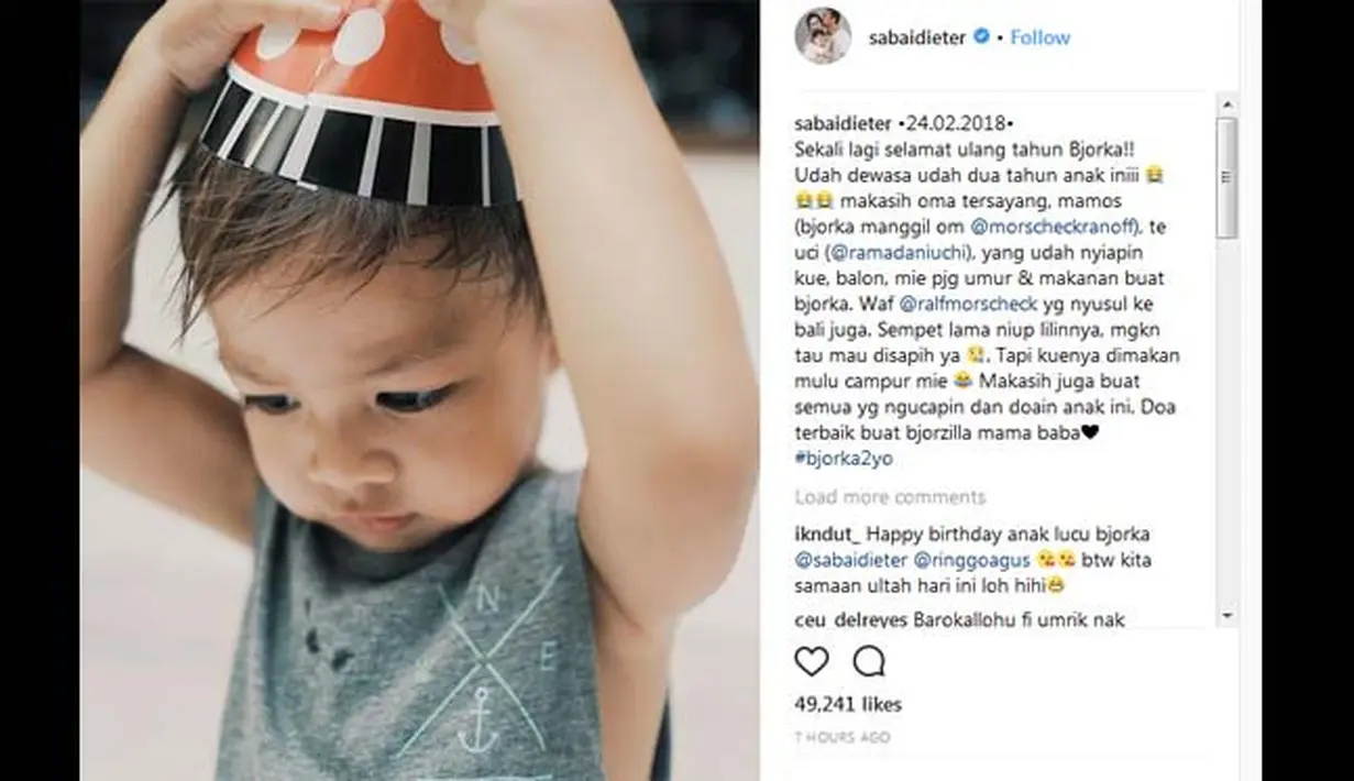 Tidak sekali, Sabai pun mengunggah foto Bjorka sedang meniup lilin dan kue ulang tahunnya. Bersama dengan keluarganya yang lain, ulang tahun Bjorka pun dirayakan di Bali. (Instagram)