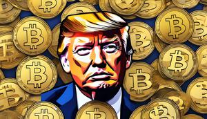 Aset kripto memecoin bertema Donald Trump (TRUMP). (Foto: By AI)