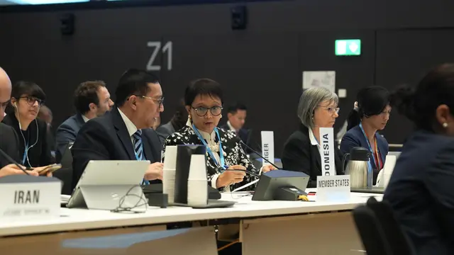 Menteri Luar Negeri RI (Menlu RI) Retno Marsudi dalam Pertemuan Khusus Executive Board WHO soal situasi Gaza yang diselenggarakan di Jenewa, Swiss, Minggu (10/12/2023). (Dok: Kemlu RI)