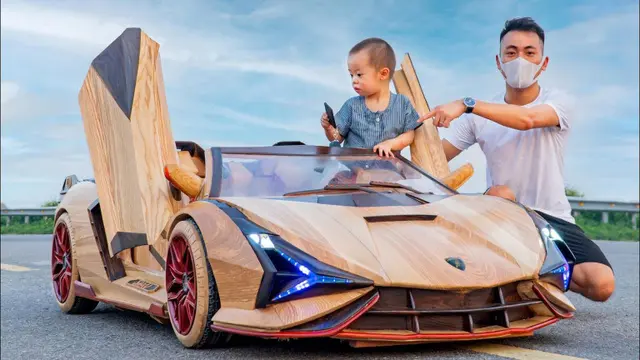 Keren Banget, Pria Ini Buat Lamborghini Listrik dari Kayu Untuk Hadiah Anaknya