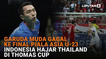 Mulai dari Garuda Muda gagal ke final Piala Asia U-23 hingga Indonesia hajar Thailand di Thomas Cup, berikut sejumlah berita menarik News Flash Sport Liputan6.com.