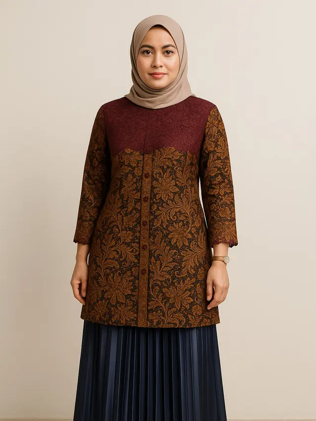 Model Baju Batik Tunik Bawahan Rok Plisket (Foto: ChatGPT)