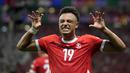 Selebrasi striker Timnas Swiss, Dan Ndoye setelah mencetak gol ke gawang Timnas Jerman pada laga matchday ketiga Grup A Euro 2024 di Waldstadion, Frankfurt, Jerman, Minggu (23/6/2024). (AP Photo/Themba Hadebe)