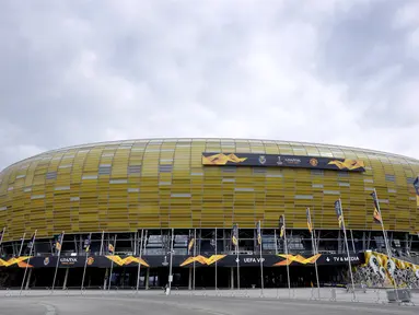 Laga final Liga Europa yang mempertemukan Villarreal dan Manchester United, Kamis (27/5/2021) dini hari pukul 02.00 WIB akan berlangsung di Stadion Polsat Plus Arena di Kota Gdnask, Polandia. (AP/Michael Sohn)