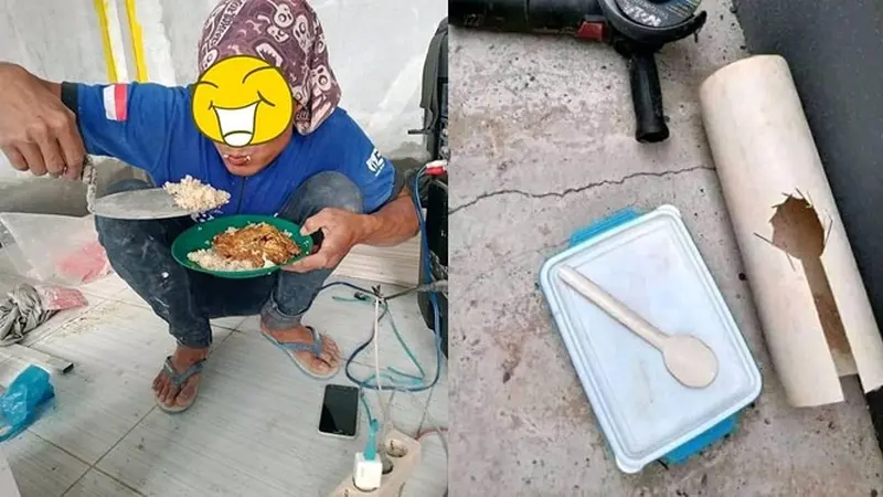 6 Sendok Makan Kuli Bangunan Ini Manfaatkan Benda Proyek, Kocak