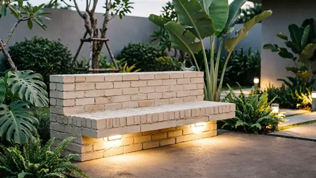 Model Bangku Bata Ringan yang Cocok Dipadukan dengan Lampu Taman (AI Generated)