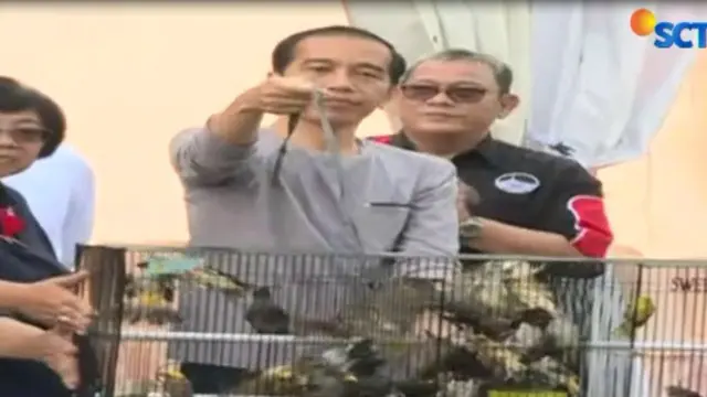 Dalam lomba yang diikuti ribuan pecinta burung ini Jokowi menyertakan seekor burung peliharaanya untuk mengikuti lomba.