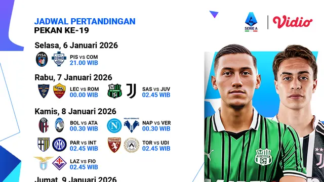 Jadwal Serie A pekan ke-19 live streaming eksklusif di Vidio. (dok. vidio.com)