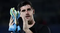 Kiper Timnas Belgia, Thibaut Courtois, setelah laga melawan San Marino di Kualifikasi Piala Dunia 2020 (6/9/2019). (AFP/Isabella Bonotto)