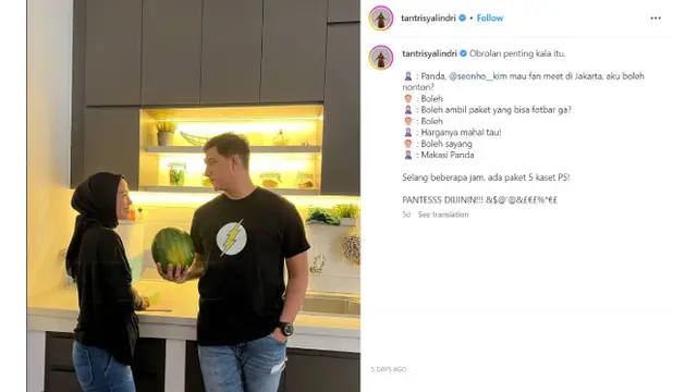 Cerita Kocak Tantri Kotak Saat Meminta Izin Suaminya, Ardan Vokalis Band Naff, Agar Diizinkan Menyaksikan Fan Meeting Kim Seon Ho di Jakarta pada 3 Juni 2023 (instagram.com/tantrisyalindri)