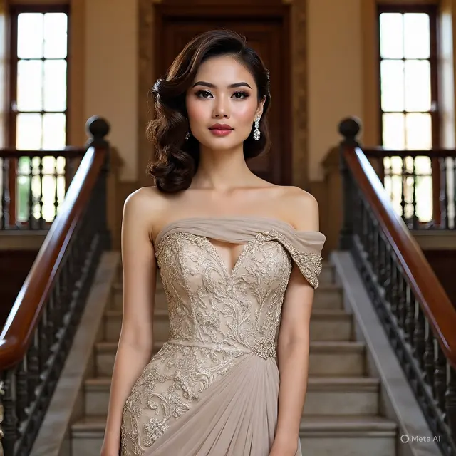 Model Dress Pesta Kombinasi Brokat dan Chiffon