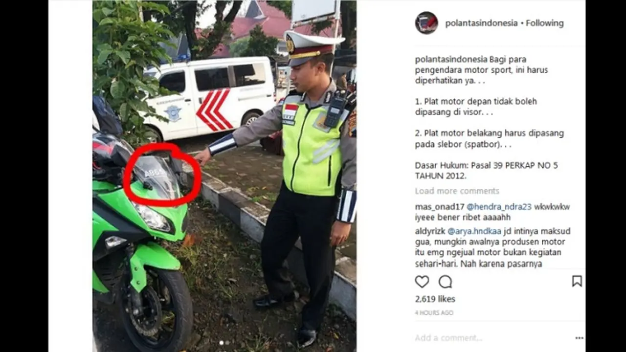 Polisi siap tilang motor sport dengan plat nomor di visior